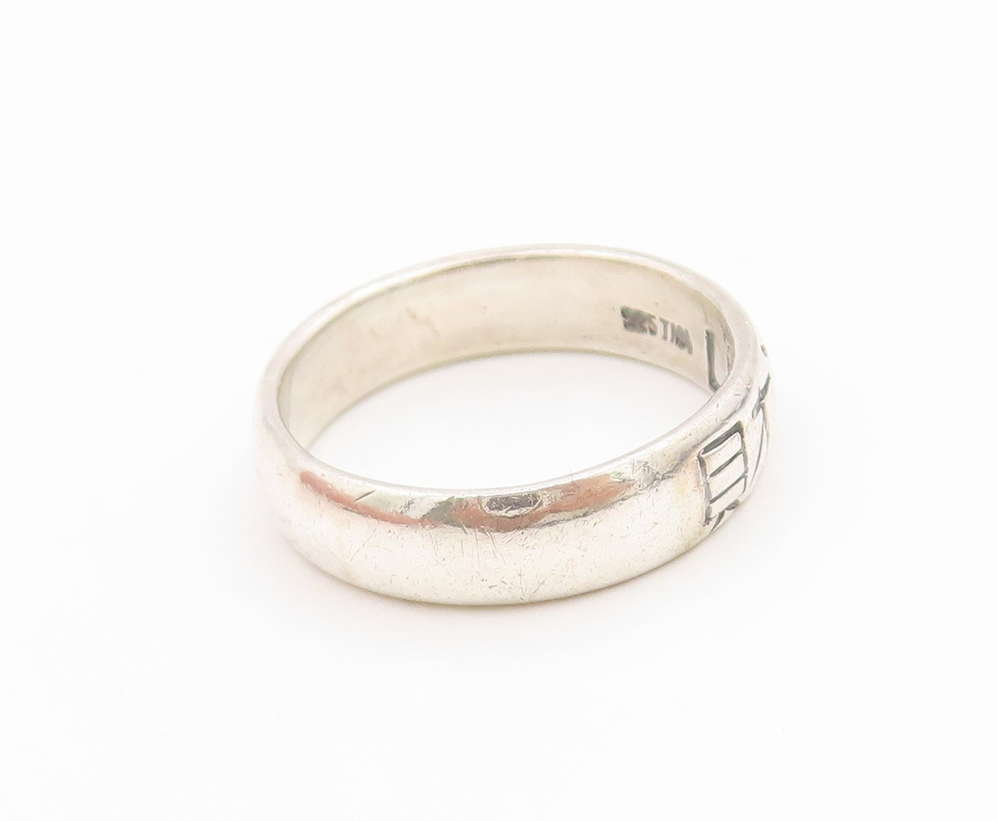 925 Sterling Silver Vintage Ring Engraved Chinese Luck & Fortune  Sz 8  RG36021