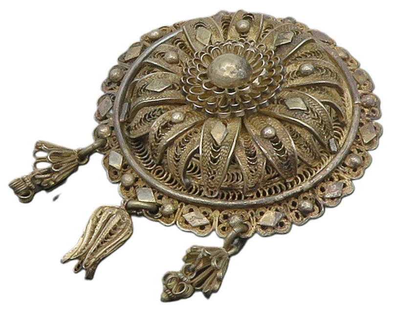 925 Sterling Silver  Vintage Antique Filigree Floral Dome Brooch Pin  BP6008