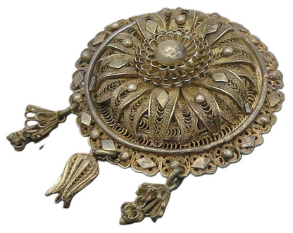 925 Sterling Silver  Vintage Antique Filigree Floral Dome Brooch Pin  BP6008