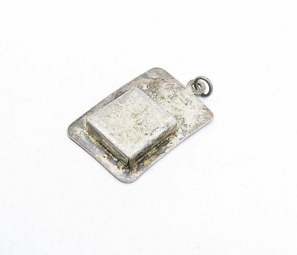 925 Sterling Silver  Vintage Dark Tone Boy Girl Picture Frame Pendant  PT3482