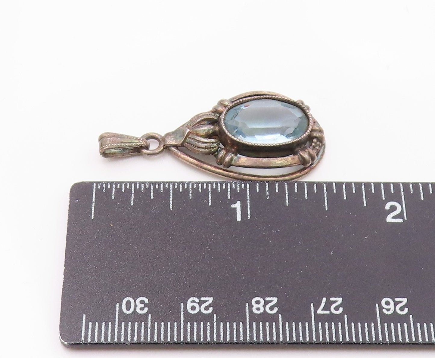 EUROPEAN 925 Silver  Vintage Blue Topaz Open Pear Shaped Pendant  PT21022