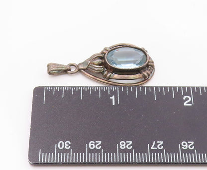 EUROPEAN 925 Silver  Vintage Blue Topaz Open Pear Shaped Pendant  PT21022