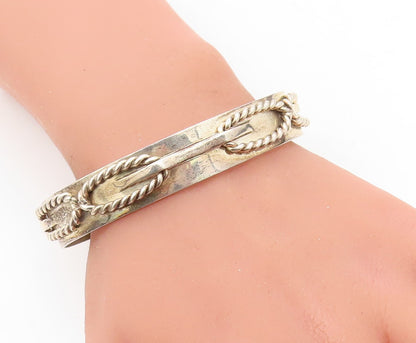 925 Sterling Silver  Vintage Rope Twist Detail Shiny Cuff Bracelet  BT2659