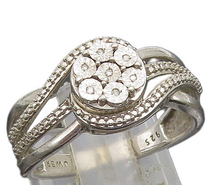 925 Silver  Vintage Floral Genuine Diamonds Multi Row Swirl Ring Sz 7  RG25158
