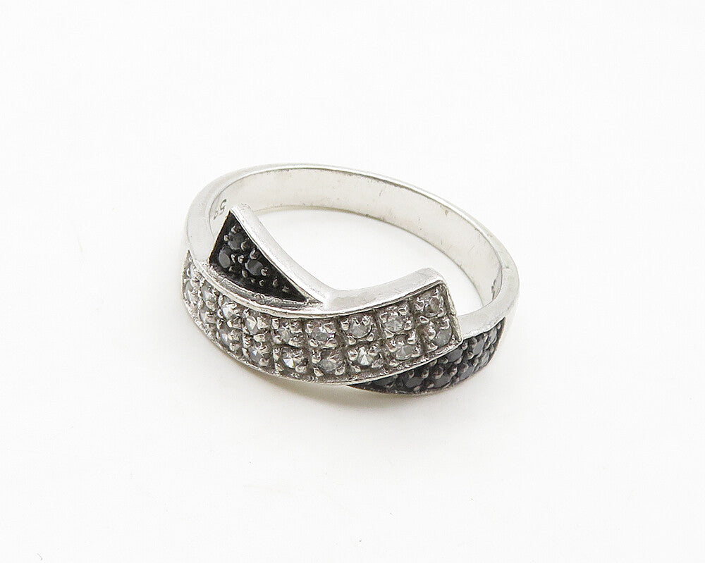 925 Sterling Silver  Vintage Topaz & Hematite Bypass Band Ring Sz 8.5  RG19324