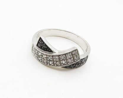 925 Sterling Silver  Vintage Topaz & Hematite Bypass Band Ring Sz 8.5  RG19324