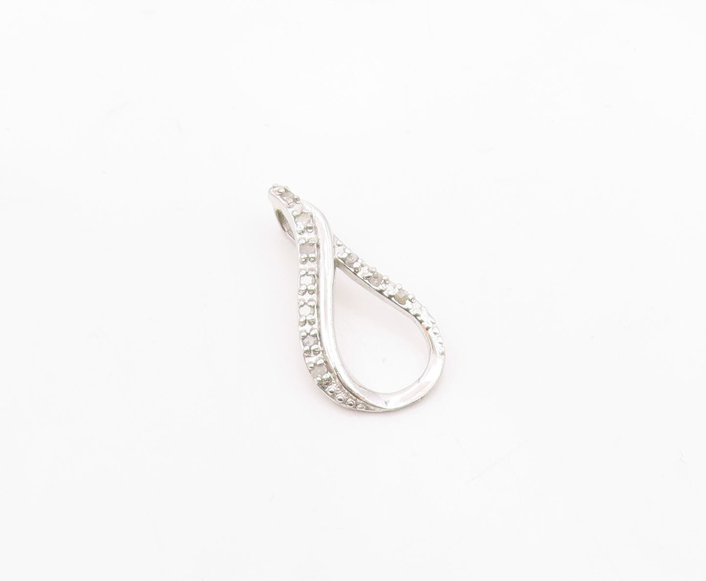 925 Sterling Silver  Shiny Genuine Diamonds Open Tear Drop Pendant  PT7928