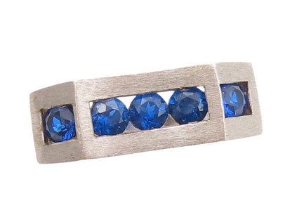 925 Sterling Silver Vintage Ring Round Dark Blue CZ Inlay  Sz 5  RG32787