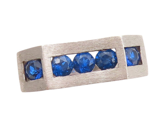 925 Sterling Silver Vintage Ring Round Dark Blue CZ Inlay  Sz 5  RG32787
