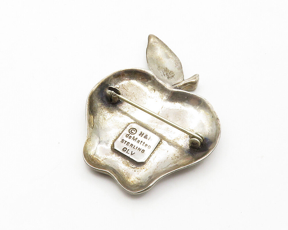 DE MATTEO 925 Sterling Silver  Vintage Apple Fruit Motif Brooch Pin  BP5467
