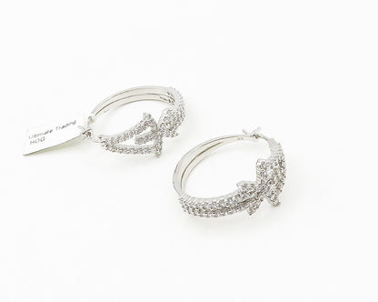 925 Sterling Silver   Sparkling Cubic Zirconia Star Hoop Earrings  EG8932