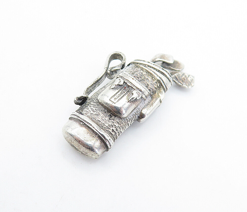 925 Sterling Silver  Vintage Bag Of Golf Clubs Sports Pendant (MOVES)  PT4979