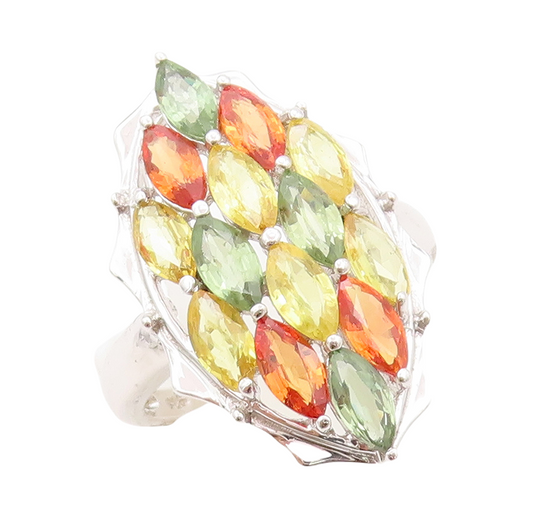 925 Sterling Silver Vintage Ring Multi Color Marquise Cut CZ  Sz 7  RG30292