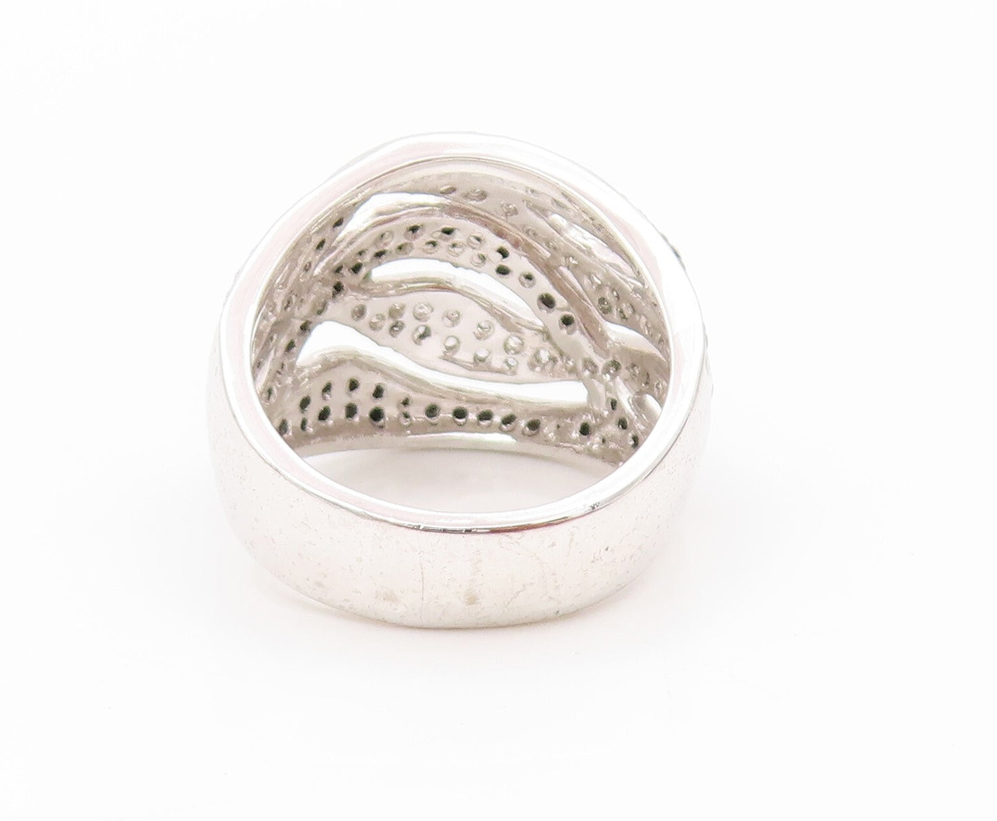 925 Sterling Silver Vintage Ring Swirly Wave Cutout Spinel CZ Inlay Sz 7 RG31840