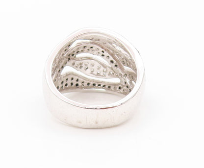 925 Sterling Silver Vintage Ring Swirly Wave Cutout Spinel CZ Inlay Sz 7 RG31840