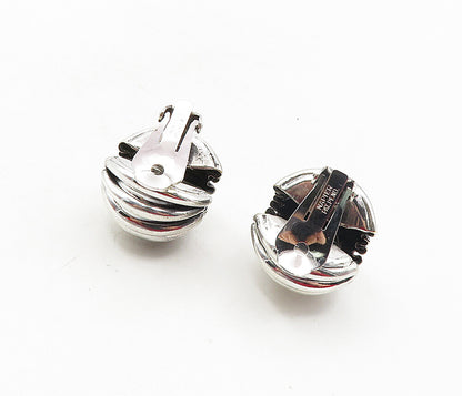 NAPIER 925 Sterling Silver  Vintage Shiny Fluted Non Pierce Earrings  EG4805