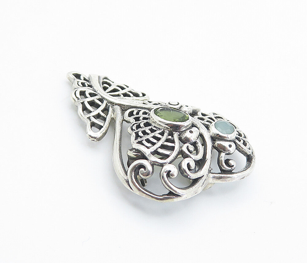 925 Sterling Silver  Vintage Topaz & Peridot Love Heart Brooch Pin  BP2925