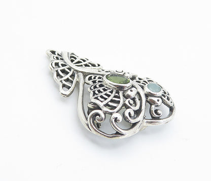 925 Sterling Silver  Vintage Topaz & Peridot Love Heart Brooch Pin  BP2925