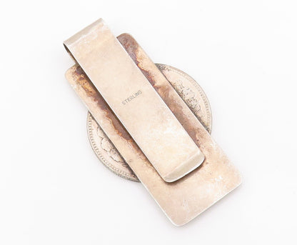 925 Sterling Silver Vintage Money Clip Solid Dark Tone Chinese Export  TR3875