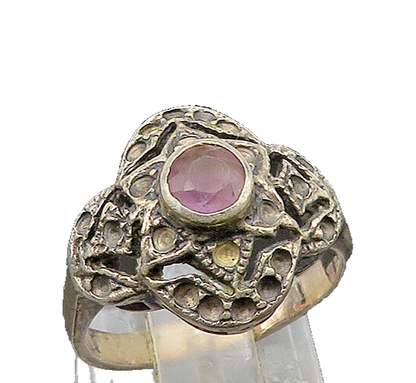 925 Sterling Silver  Vintage Amethyst Flower Dome Band Ring Sz 6  RG22065