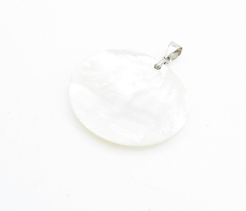 925 Sterling Silver  Shiny Round Mother Of Pearl Tree Of Life Pendant  PT5823