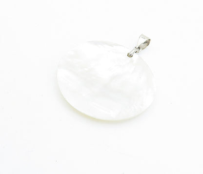 925 Sterling Silver  Shiny Round Mother Of Pearl Tree Of Life Pendant  PT5823