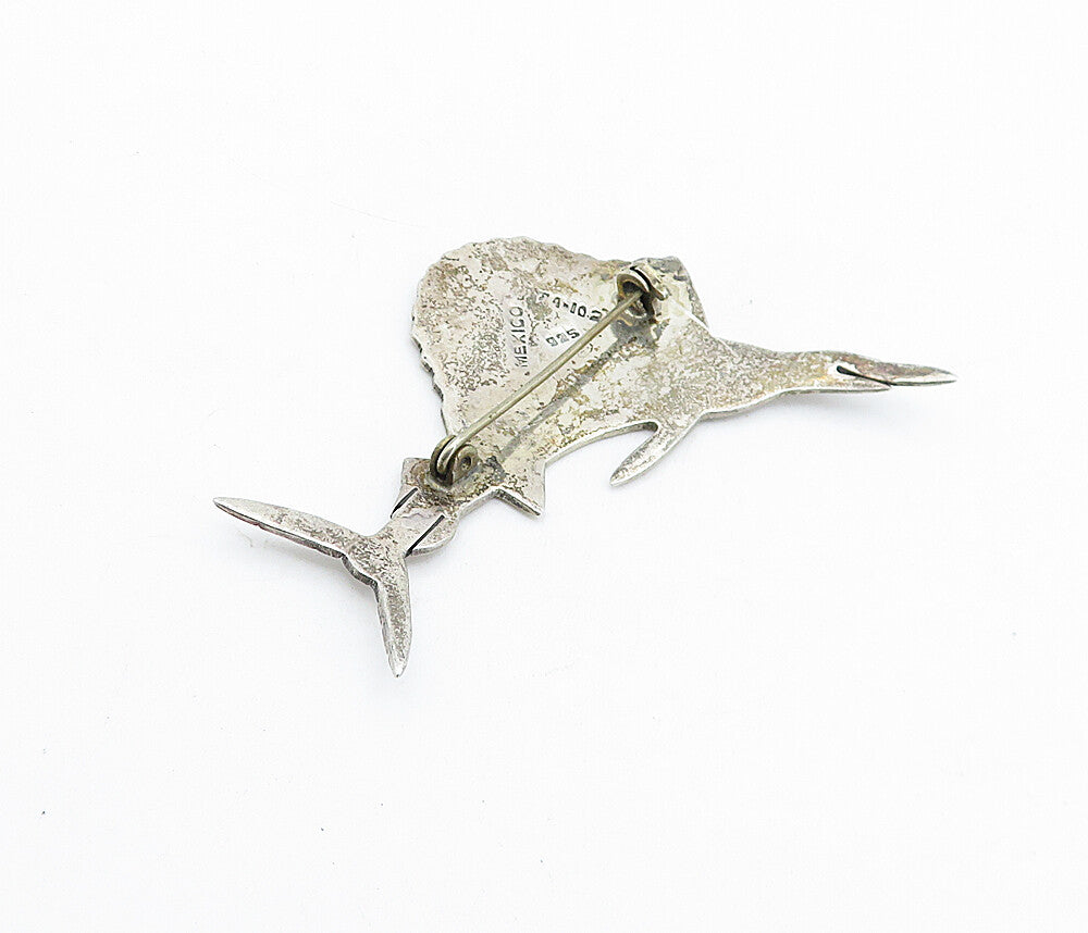 MEXICO 925 Sterling Silver  Vintage Etched Detail Swordfish Brooch Pin  BP1819