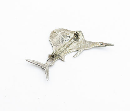 MEXICO 925 Sterling Silver  Vintage Etched Detail Swordfish Brooch Pin  BP1819