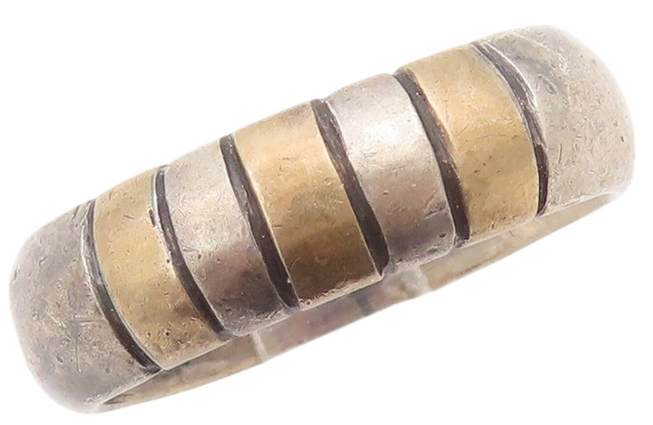 925 Sterling Silver Vintage Ring Dark Tone Grooved Lines  Sz 6.5  RG31790