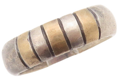 925 Sterling Silver Vintage Ring Dark Tone Grooved Lines  Sz 6.5  RG31790