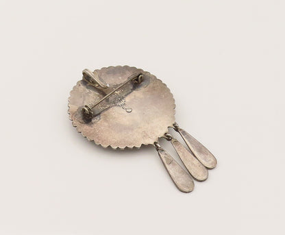 FEDERICO JIMENEZ 925 Silver  Vintage Two Tone Maze Dangle Brooch Pin  BP10278