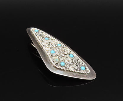ISRAEL 925 Silver  Vintage Twisted Rope Spirals Turquoise Brooch Pin  BP9810