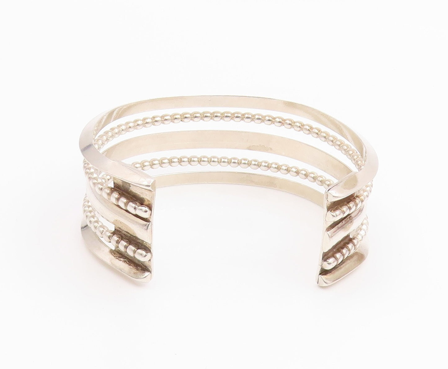 925 Sterling Silver Vintage Bracelet Modernist Multi Row Beaded Cuff  BT11943