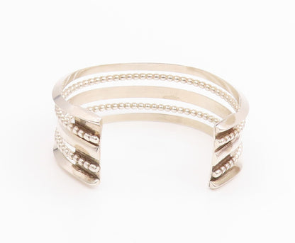 925 Sterling Silver Vintage Bracelet Modernist Multi Row Beaded Cuff  BT11943