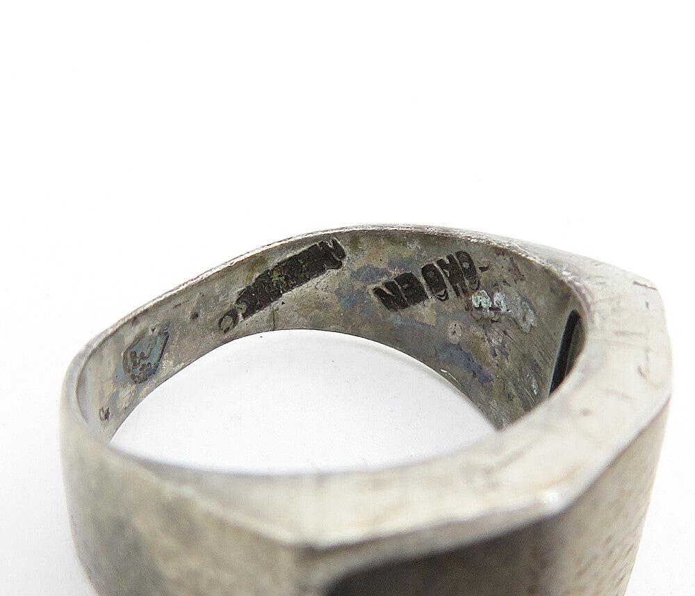 MEXICO 925 Sterling Silver Vintage Rustic Wooden Band Ring Sz 9.5 RG5849