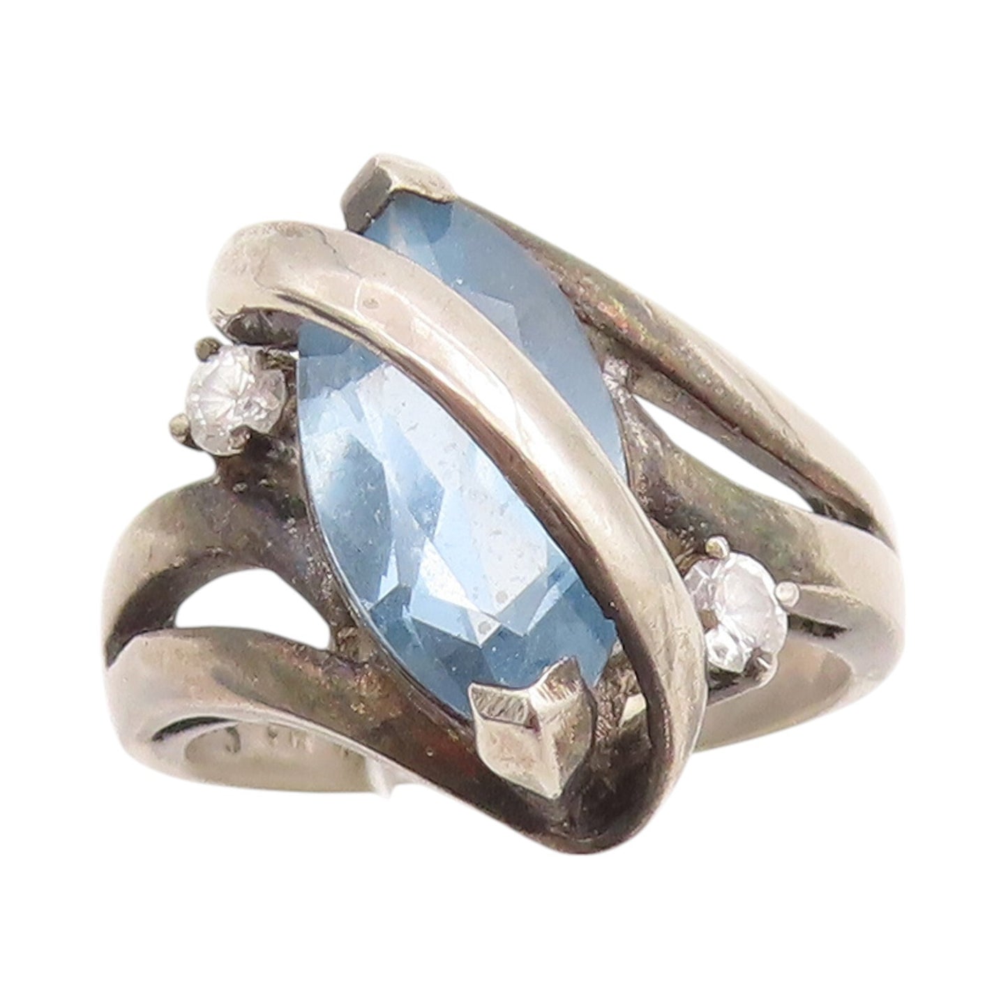 925 Sterling Silver Vintage Ring  Designer Cut 2 Tone Topaz  Sz 6  RG31722