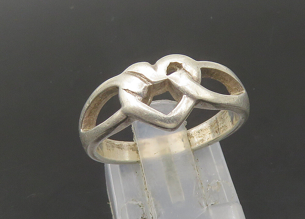 925 Sterling Silver  Vintage Shiny Open Love Heart Band Ring Sz 6.5  RG22248