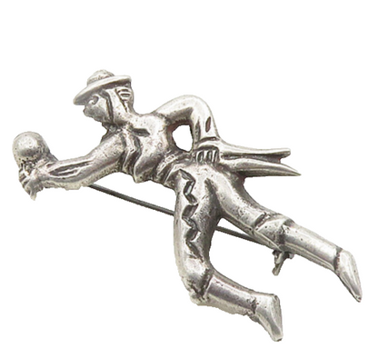 MEXICO 925 Sterling Silver  Vintage Dancing Man Chiseled Brooch Pin  BP7636