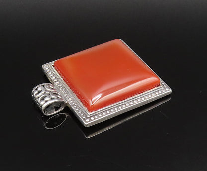 925 Sterling Silver  Vintage Dotted Edge Square Carnelian Pendant  PT21713