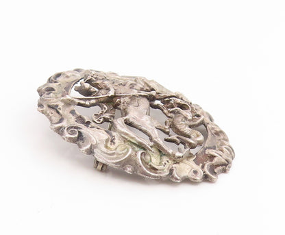 925 Sterling Silver Vintage Brooch Pin Saint George Slaying The Dragon  BP12389