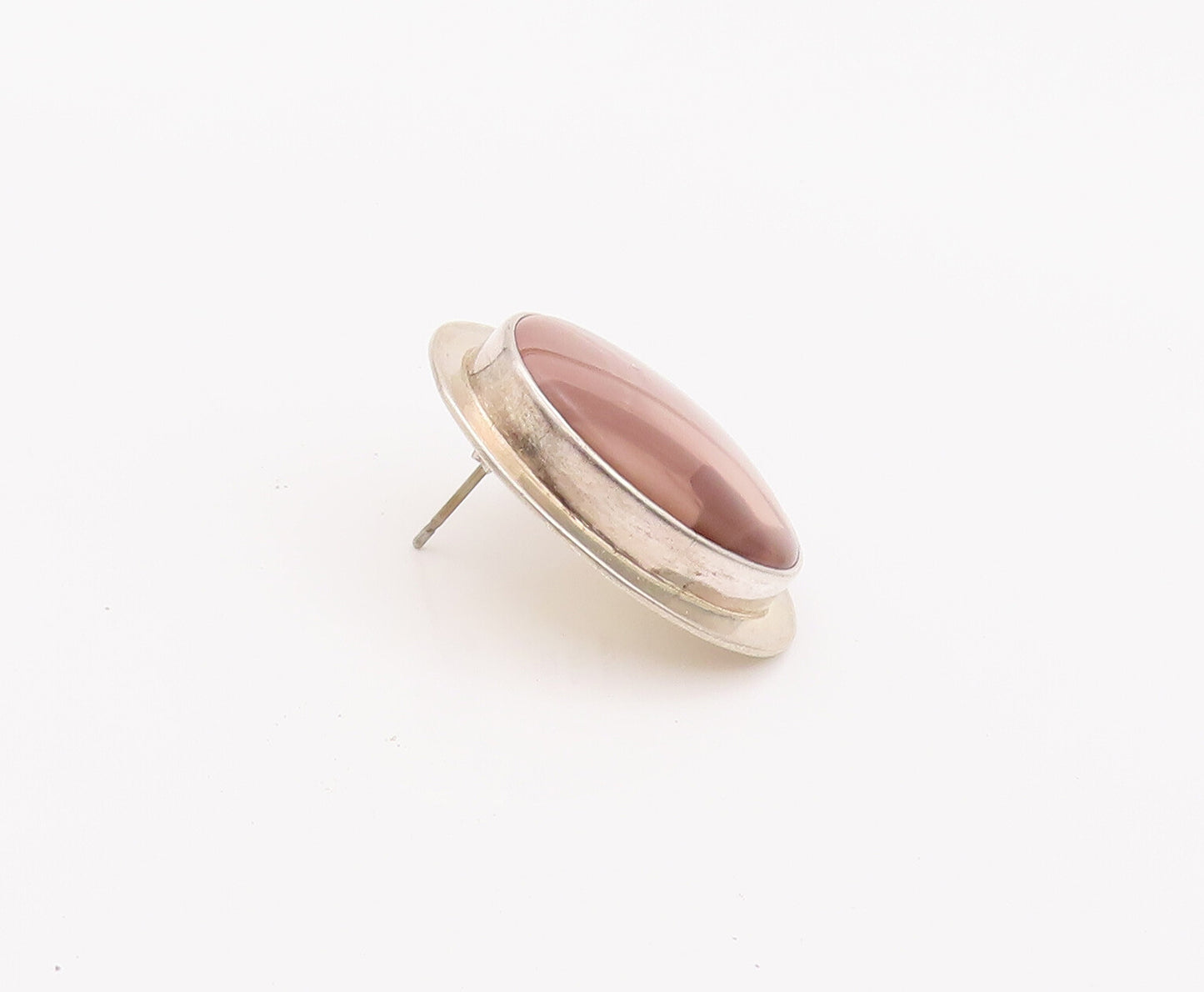 925 Sterling Silver Earrings MEXICO Minimalist Large Oval Brown Jasper  EG12845
