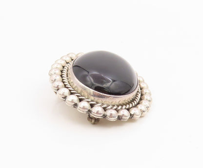 MWS MEXICO Sterling Silver Vintage Black Onyx Bubble Border Brooch Pin  BP3862