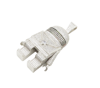 925 Sterling Silver  Modernist Cubic Zirconia Encrusted Robot Pendant  PT12198