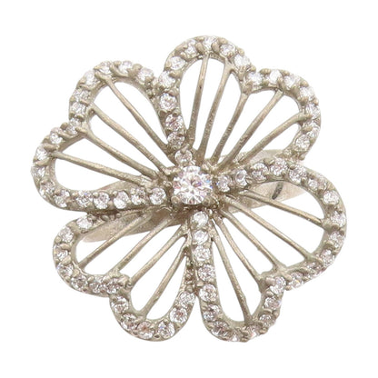 925 Sterling Silver Vintage Ring CZ Openwork Floral Blossom Band  Sz 7  RG34080