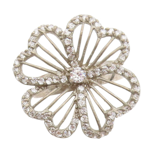 925 Sterling Silver Vintage Ring CZ Openwork Floral Blossom Band  Sz 7  RG34080