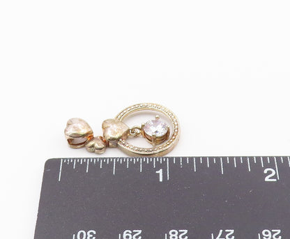 925 Sterling Silver  Vintage Shiny Cubic Zirconia Love Hearts Pendant  PT16429