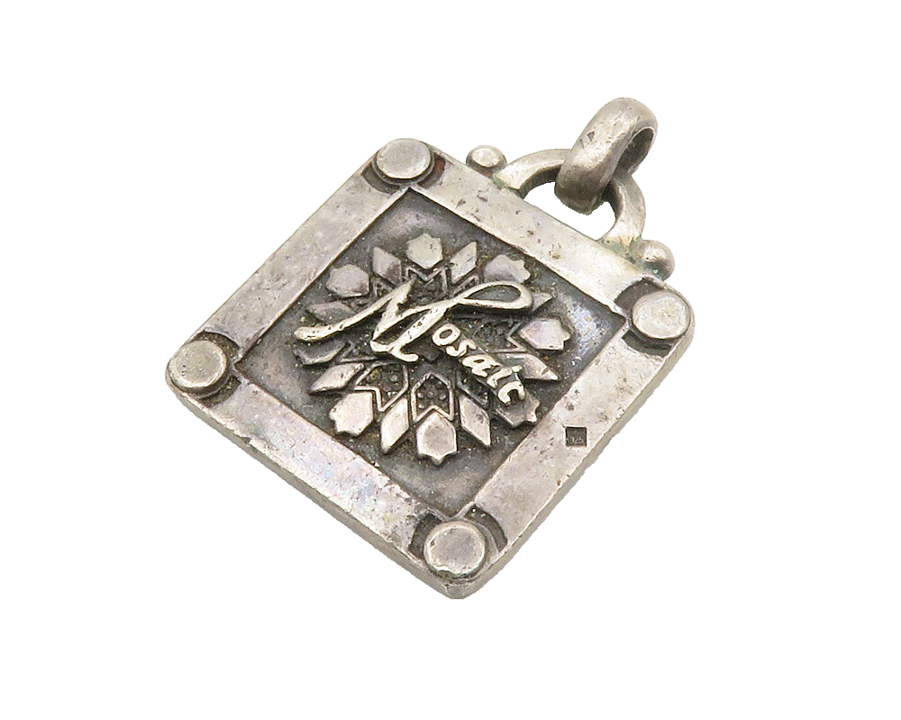 925 Sterling Silver  Vintage Dark Tone Mosaic Floral Square Pendant  PT11471