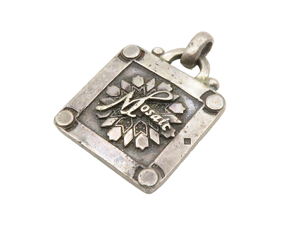 925 Sterling Silver  Vintage Dark Tone Mosaic Floral Square Pendant  PT11471