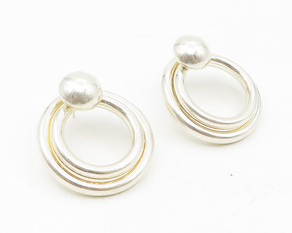 925 Sterling Silver  Vintage Shiny Open Circle Dome Drop Earrings  EG5497