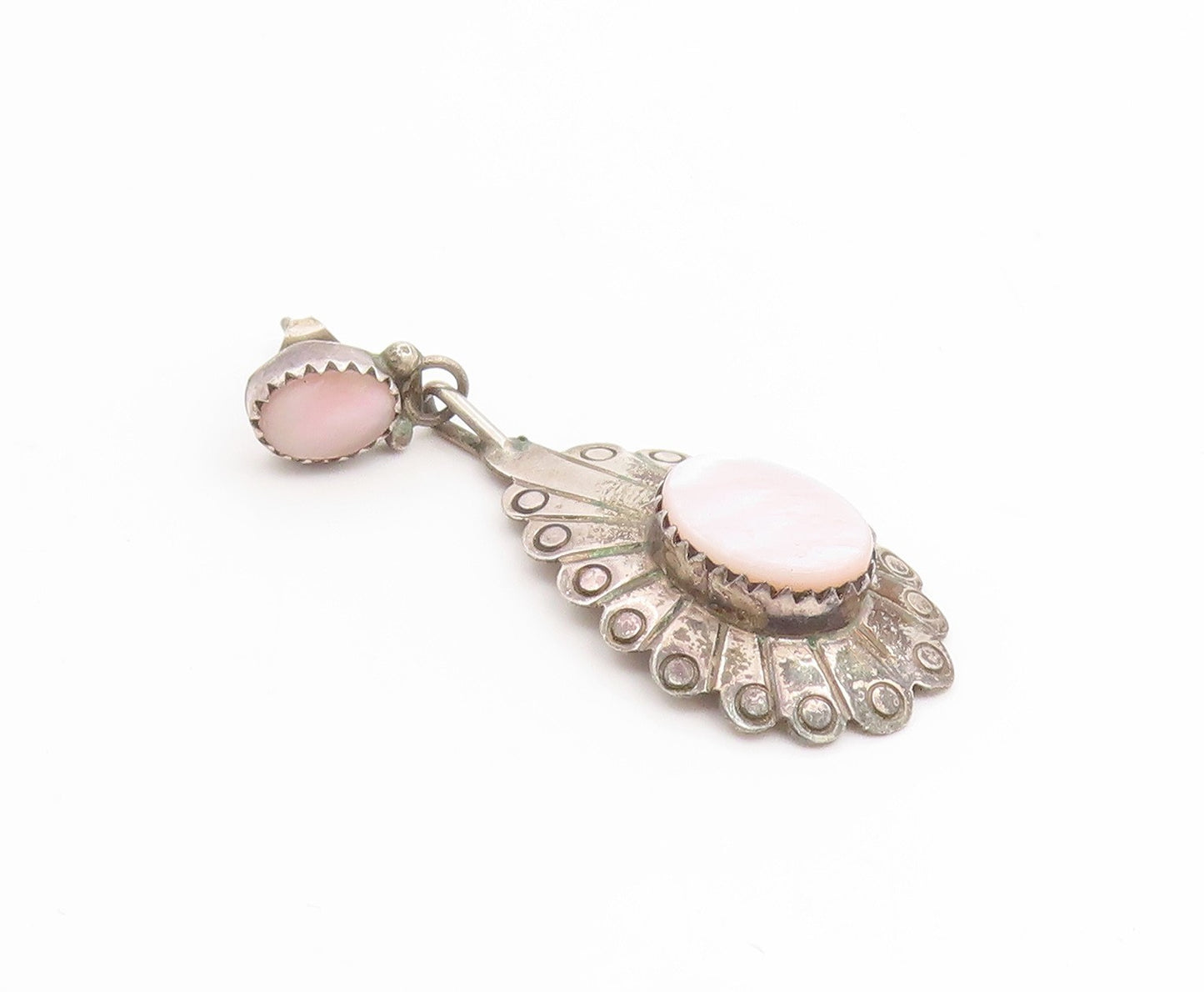 925 Sterling Silver Vintage Earrings SOUTHWESTERN Mother Of Pearl Drop  EG14358